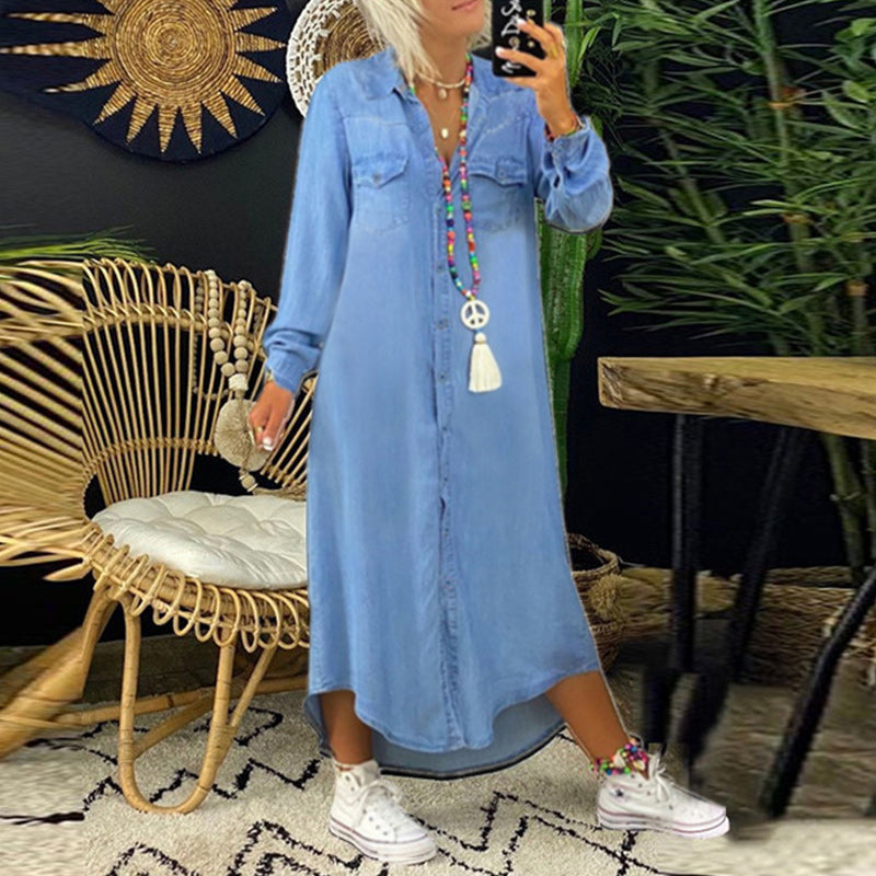 Leena™ - Long-sleeved Denim Maxi Dress