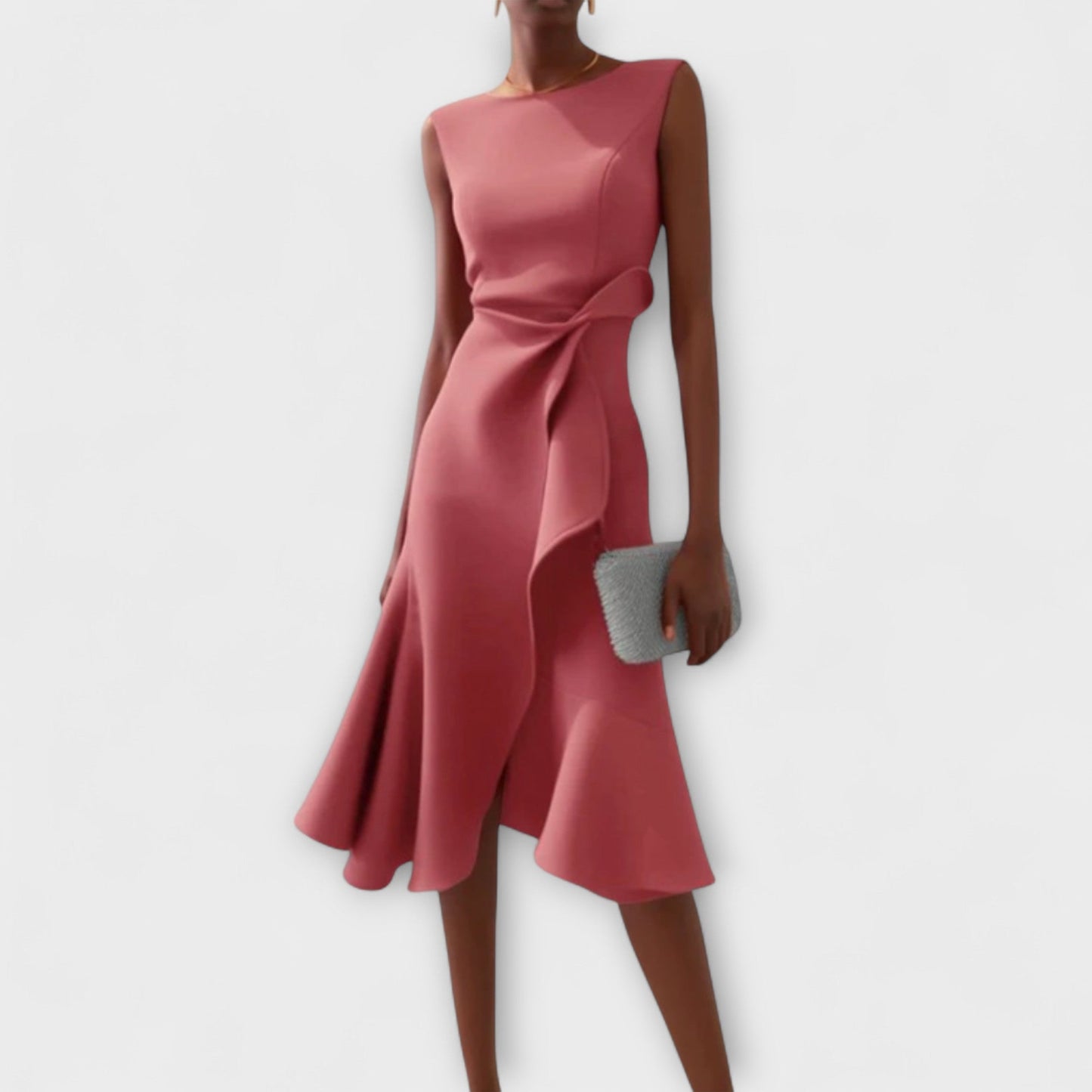 Draped Asymmetrical Midi Dress