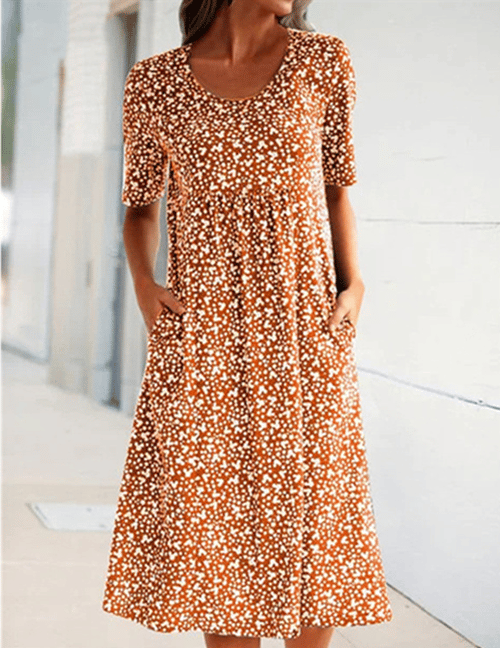 🎁Self-Tie Women Scoop Neck Floral Dress (8 Colors with Pockets)