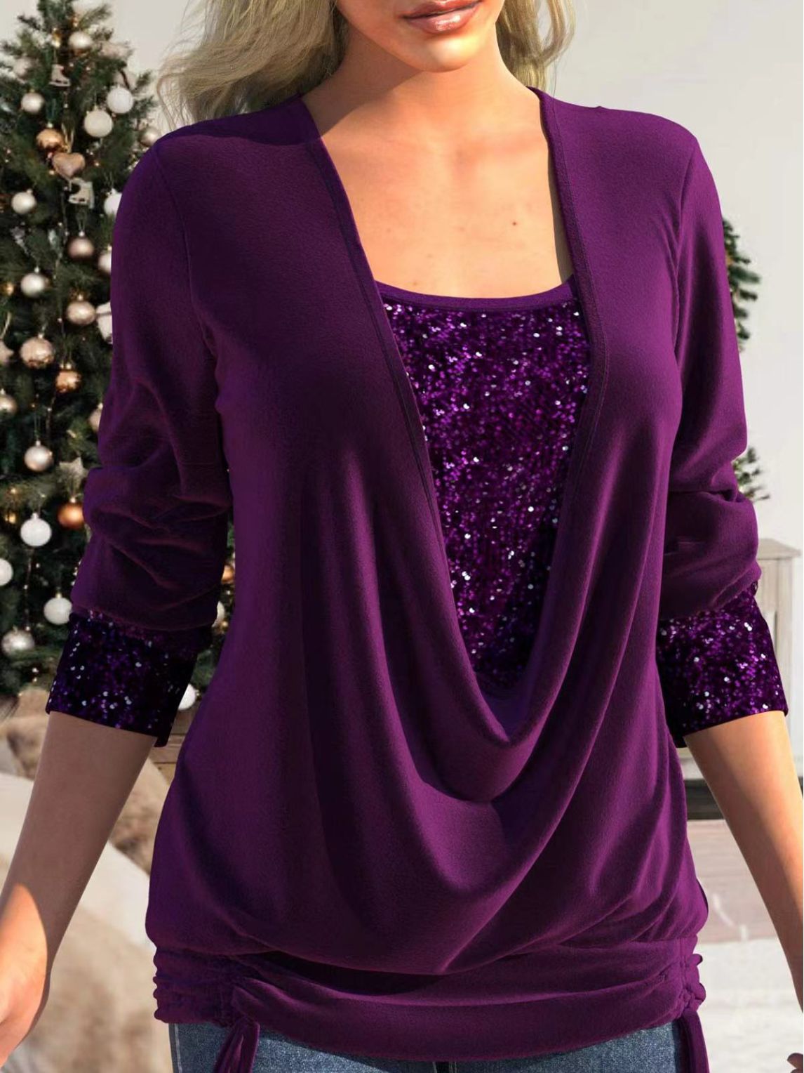 Sequins Loose Sequins Fake Two Piece Top