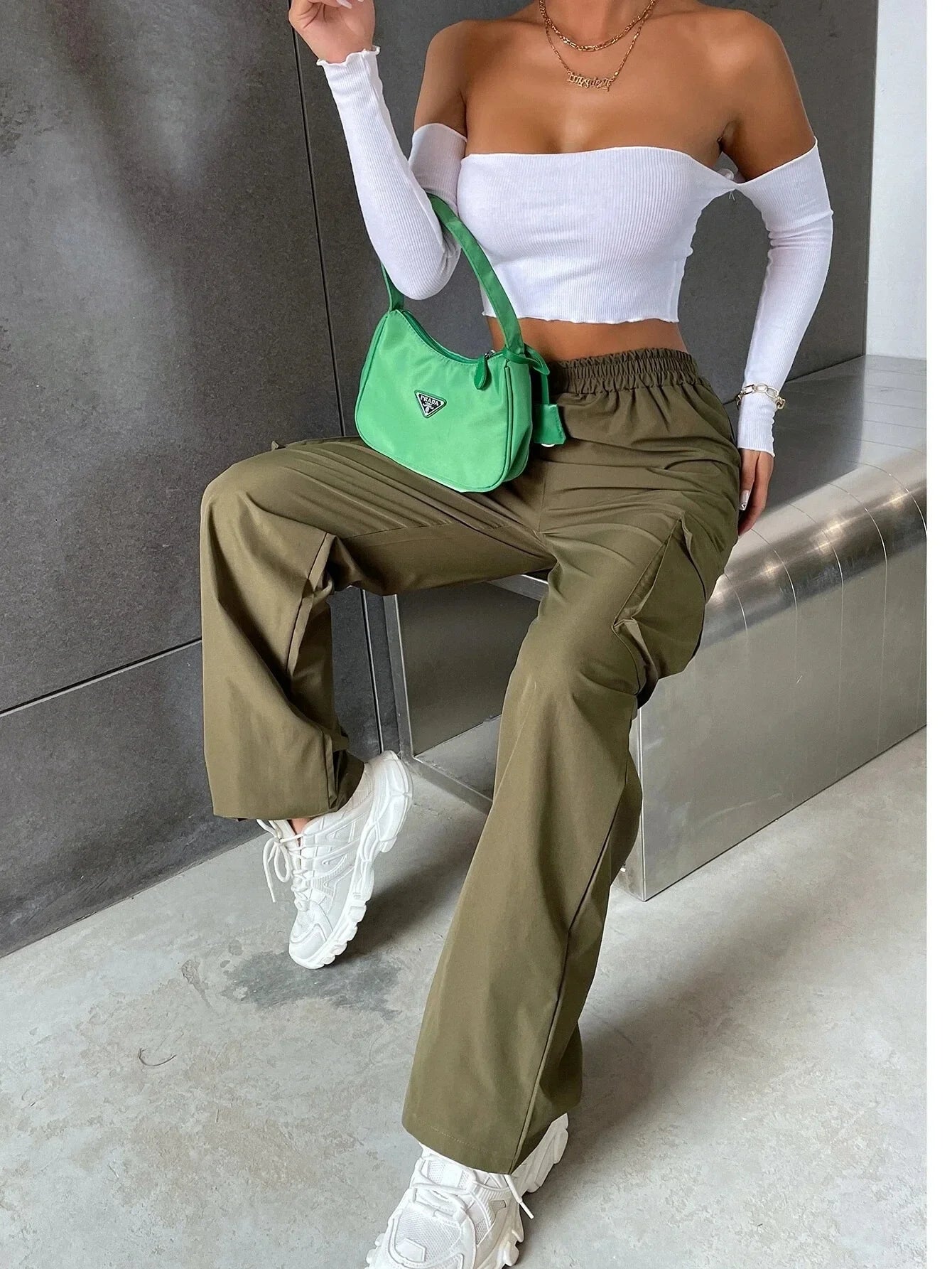 Mode Frauen Baggy Jogger Hosen Casual Communte Weibliche Chic Gerade Cargo Pant Elastische Hohe Taille Elegante Übergroße Hose