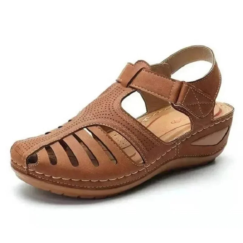 Sandales compensées d'été pour femmes, sandales orthopédiques à bout ouvert de qualité supérieure, chaussures rétro à plateforme décontractées en cuir antidérapant vintage