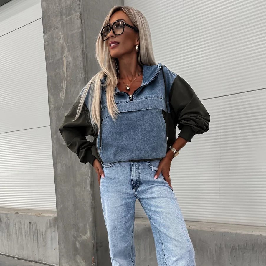 🔥Sale 50% - Women's Jeans Jacket with a Hood and Cord Strain
