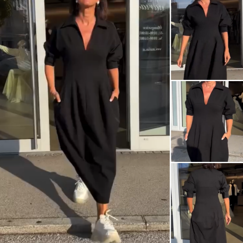Spring Specials Midi Dress with V-neck and Lapel