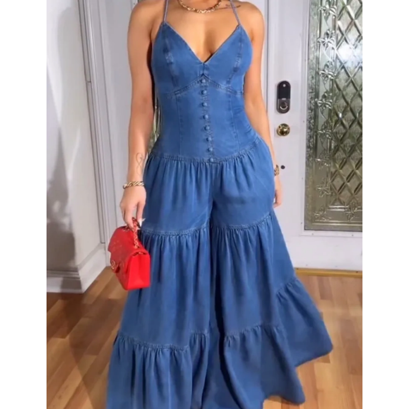Women's Sexy V-Neck Backless Jumpsuit
