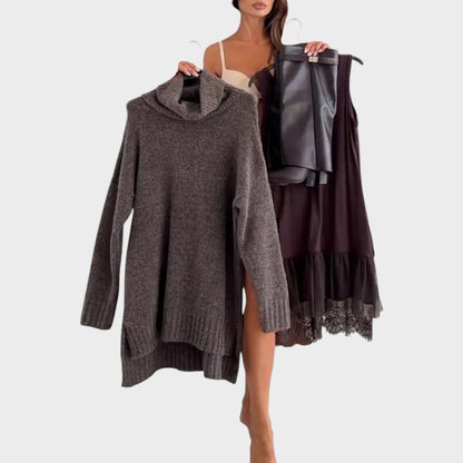 Mila | Oversized Knit Sweater & Lace Slip Dress Set