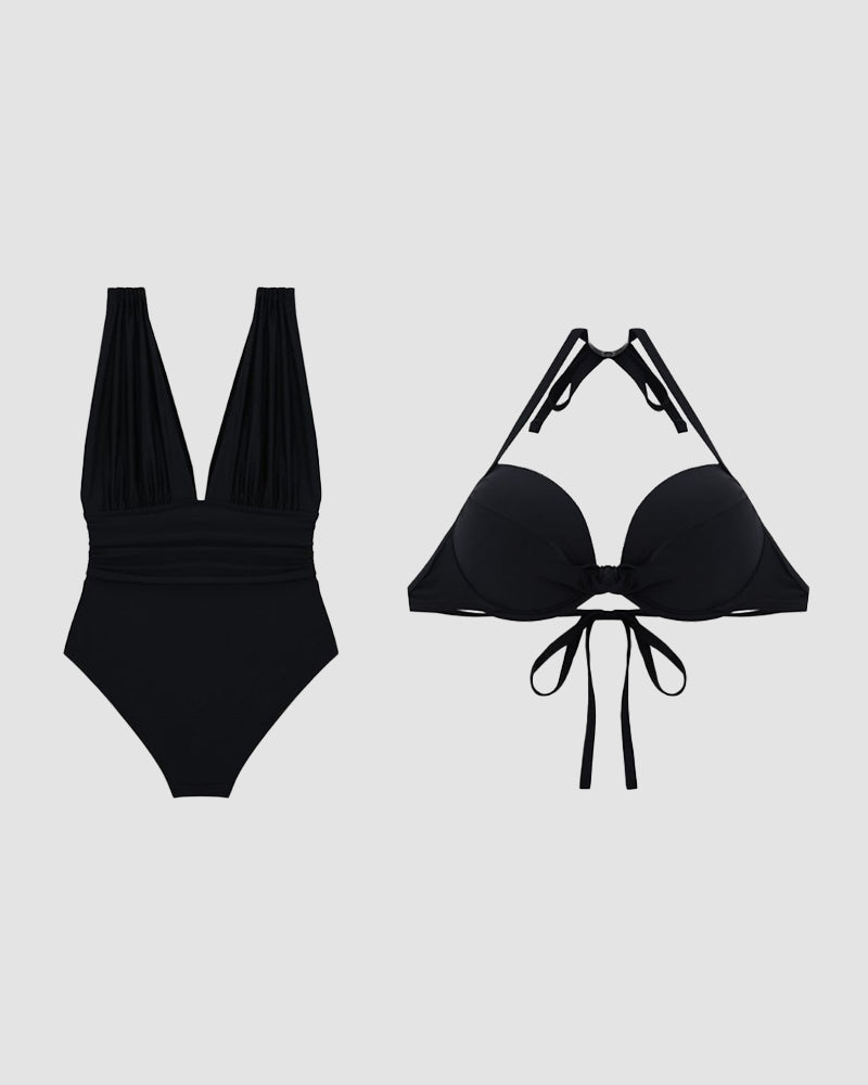 Luxury Shaping Swimsuit with Deep V-neck and Halter Band