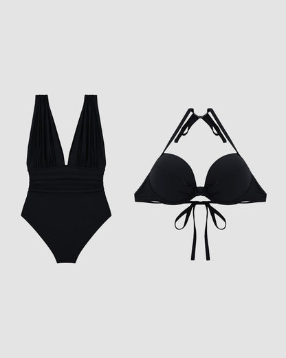 Luxury Shaping Swimsuit with Deep V-neck and Halter Band