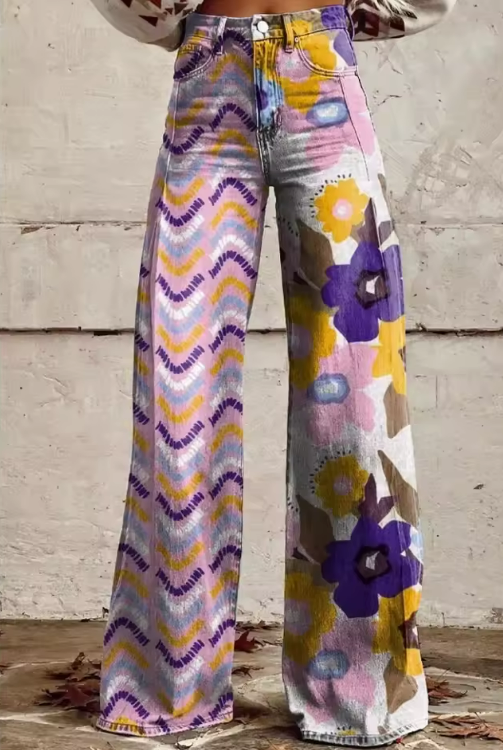 EMMA | High-waisted Boho Floral Trousers for Artistic Comfort at the Festival