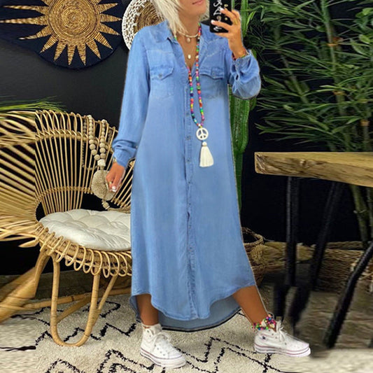 Leena™ - Long-sleeved Denim Maxi Dress