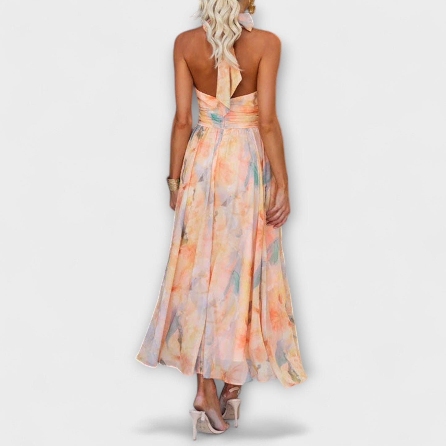 Halter-Neck Aquarell Print Maxi Dress