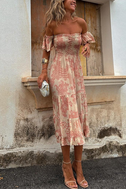 Kalypso | Printed Layered Midi Dress with Ruffles