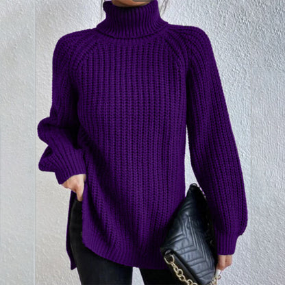 Big Sale‼️Cotton Sweater with Turtleneck and Raglan Sleeves with Split Hem