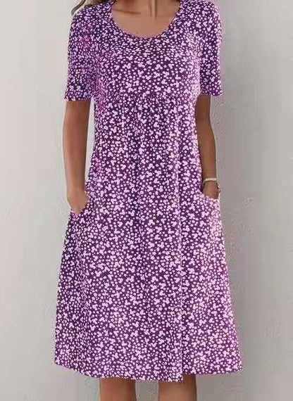 🎁Self-Tie Women Scoop Neck Floral Dress (8 Colors with Pockets)