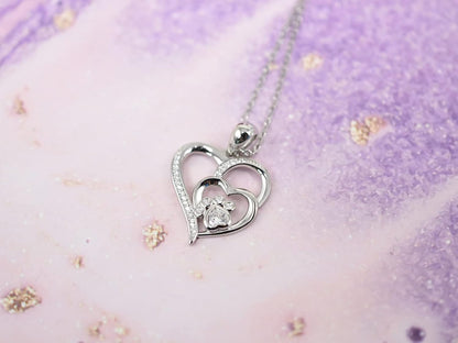 Zahira™ | Silver Necklace Paw Print & Heart with Zirconia Stones