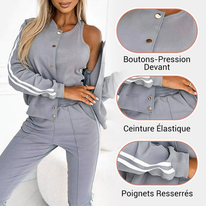 Women's Three-Piece Baseball Jacket and Pants Set