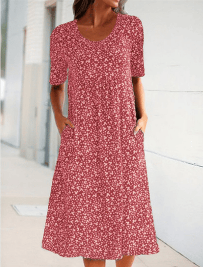 🎁Self-Tie Women Scoop Neck Floral Dress (8 Colors with Pockets)