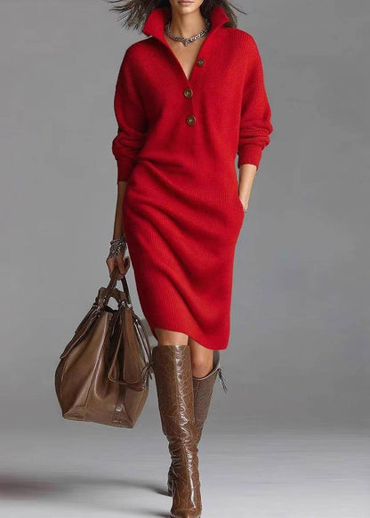 Valeria | Buttoned Knit Sweater Dress