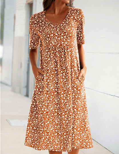 🎁Self-Tie Women Scoop Neck Floral Dress (8 Colors with Pockets)
