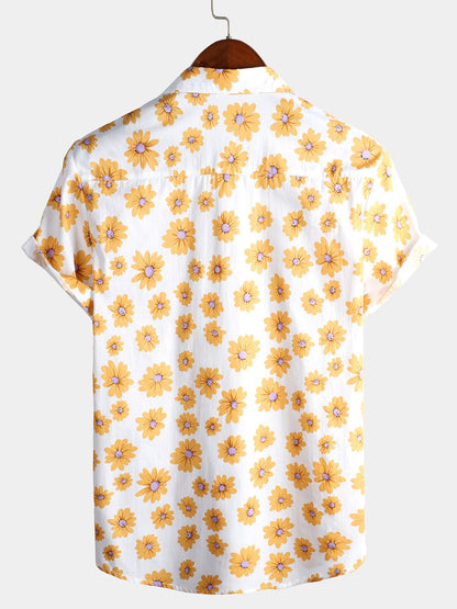 Men's Daisy Print Cotton Tropical Hawaiian Floral Shirt