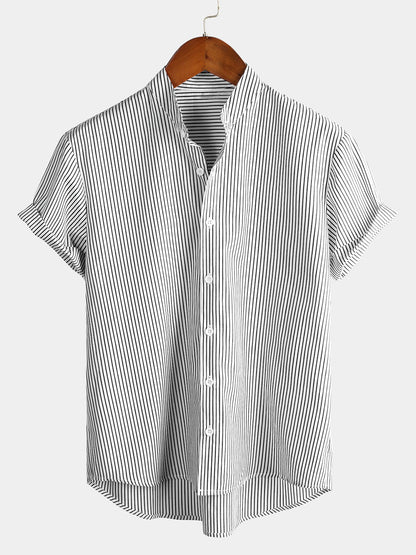 Men's Breathable Cotton Short Sleeve Striped Shirts