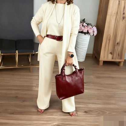 Stylish 3-Piece Set w/Long Cardigan, Top & Pants