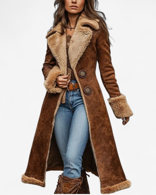 Long Vintage-Inspired Coat with Faux Fur