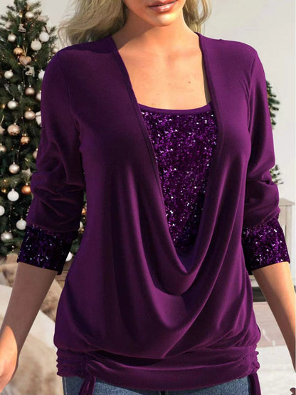 Sequins Loose Sequins Fake Two Piece Top