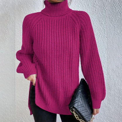 Big Sale‼️Cotton Sweater with Turtleneck and Raglan Sleeves with Split Hem