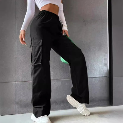 Pantalon de jogging ample à la mode pour femme, décontracté, chic, droit, cargo, taille haute, élastique, élégant, surdimensionné 