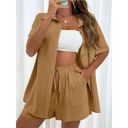 Ensemble de pantalons courts amples décontractés de couleur unie pour femmes 2024 Costume deux pièces élégant d'été pour femmes Ensemble complet Tenue féminine Vêtements 