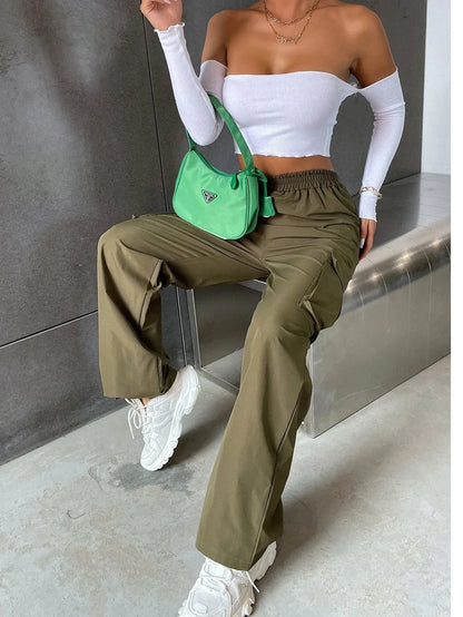 Pantalon de jogging ample à la mode pour femme, décontracté, chic, droit, cargo, taille haute, élastique, élégant, surdimensionné 