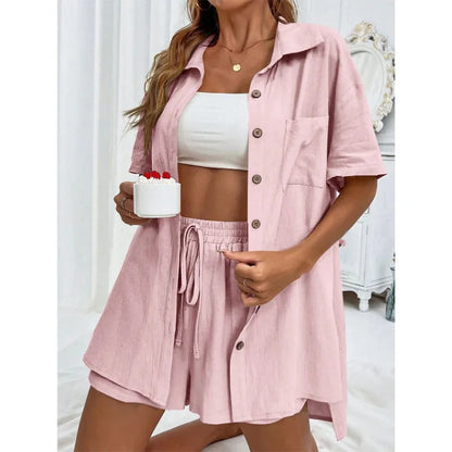 Ensemble de pantalons courts amples décontractés de couleur unie pour femmes 2024 Costume deux pièces élégant d'été pour femmes Ensemble complet Tenue féminine Vêtements 