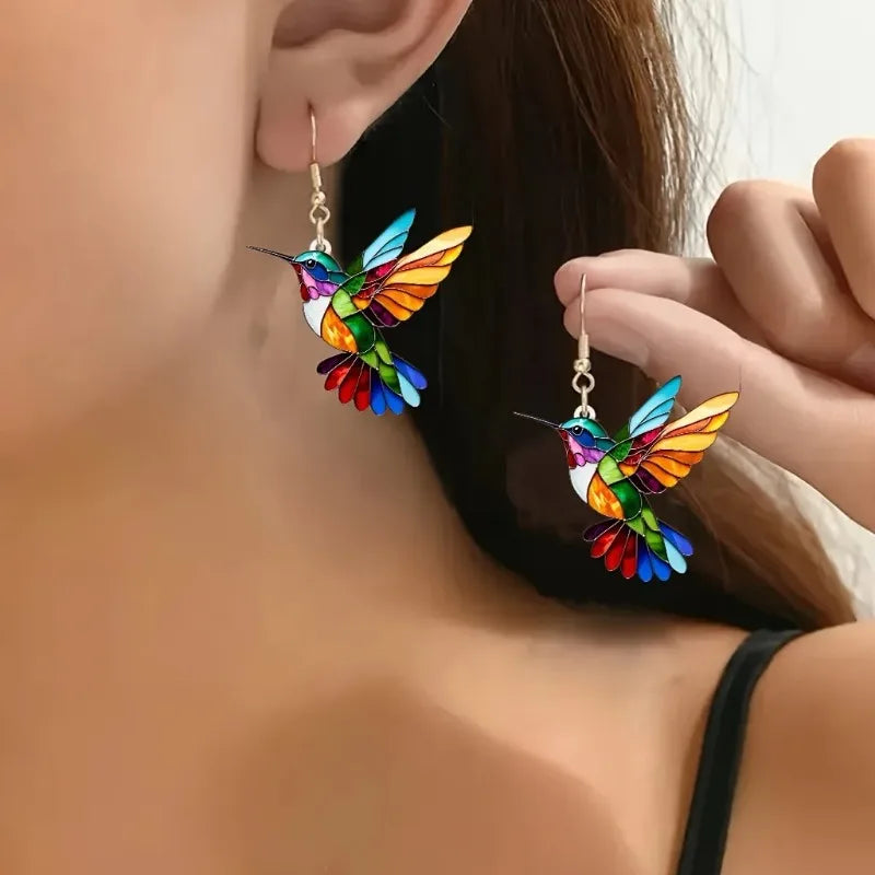Kolira™ | Acrylic Drop Earrings with Hummingbird Motif