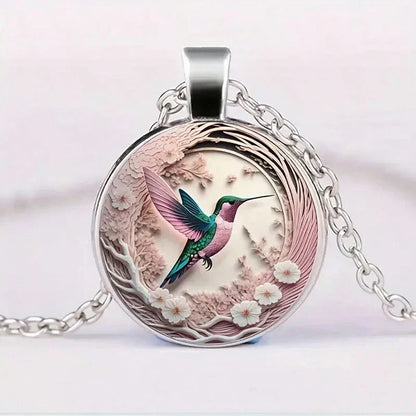 Lunéa™ | Hummingbird Pendant Necklace Under a Crystal Dome