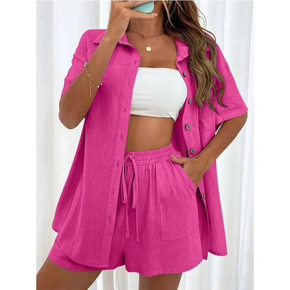 Ensemble de pantalons courts amples décontractés de couleur unie pour femmes 2024 Costume deux pièces élégant d'été pour femmes Ensemble complet Tenue féminine Vêtements 