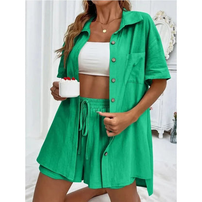 Ensemble de pantalons courts amples décontractés de couleur unie pour femmes 2024 Costume deux pièces élégant d'été pour femmes Ensemble complet Tenue féminine Vêtements 