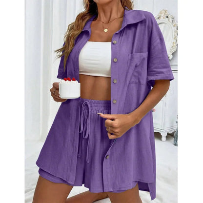 Ensemble de pantalons courts amples décontractés de couleur unie pour femmes 2024 Costume deux pièces élégant d'été pour femmes Ensemble complet Tenue féminine Vêtements 