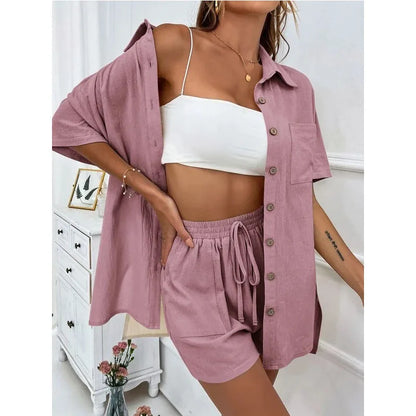 Ensemble de pantalons courts amples décontractés de couleur unie pour femmes 2024 Costume deux pièces élégant d'été pour femmes Ensemble complet Tenue féminine Vêtements 