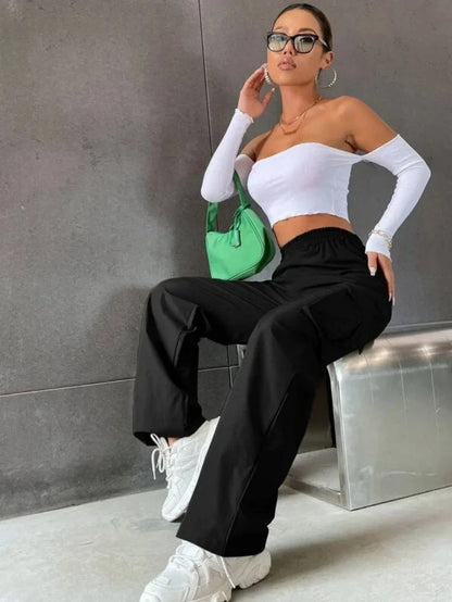 Pantalon de jogging ample à la mode pour femme, décontracté, chic, droit, cargo, taille haute, élastique, élégant, surdimensionné 