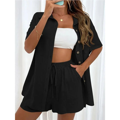 Ensemble de pantalons courts amples décontractés de couleur unie pour femmes 2024 Costume deux pièces élégant d'été pour femmes Ensemble complet Tenue féminine Vêtements 
