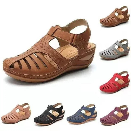 Sandales compensées d'été pour femmes, sandales orthopédiques à bout ouvert de qualité supérieure, chaussures rétro à plateforme décontractées en cuir antidérapant vintage 