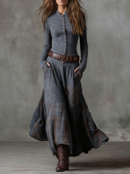 Elisa | Suede Maxi Dress with Belt