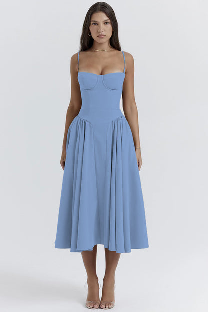 Robe mi-longue sans manches coupe corset