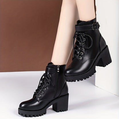 Vera | Chunky Heeled Lace-Up Ankle Boots