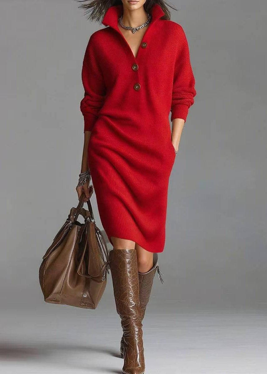 Valeria | Buttoned Knit Sweater Dress
