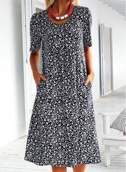 🎁Self-Tie Women Scoop Neck Floral Dress (8 Colors with Pockets)