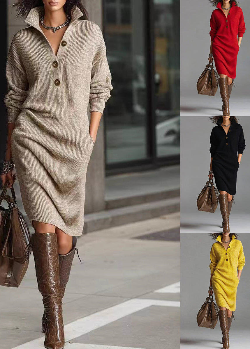 Valeria | Buttoned Knit Sweater Dress