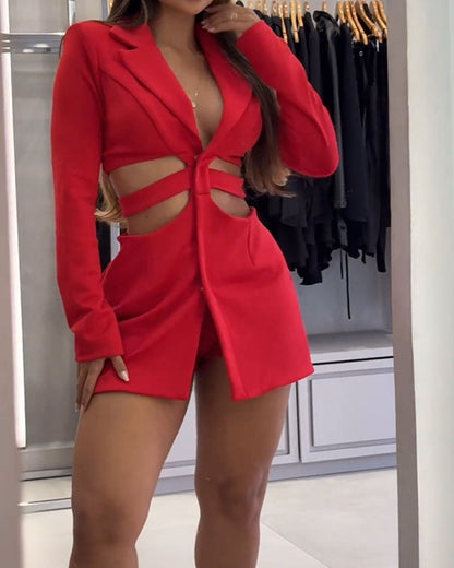 Casual Blazer Dress Sets With Hollow Waist