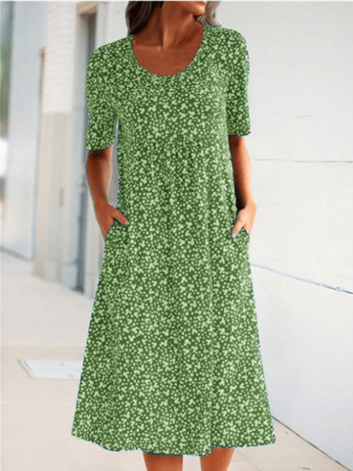 🎁Self-Tie Women Scoop Neck Floral Dress (8 Colors with Pockets)
